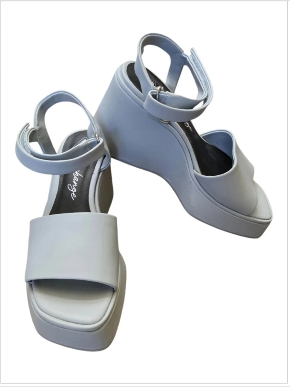 GB The Change Streamline Wrapped Leather Blue/Gray Platform Wedges Sz 8.5
